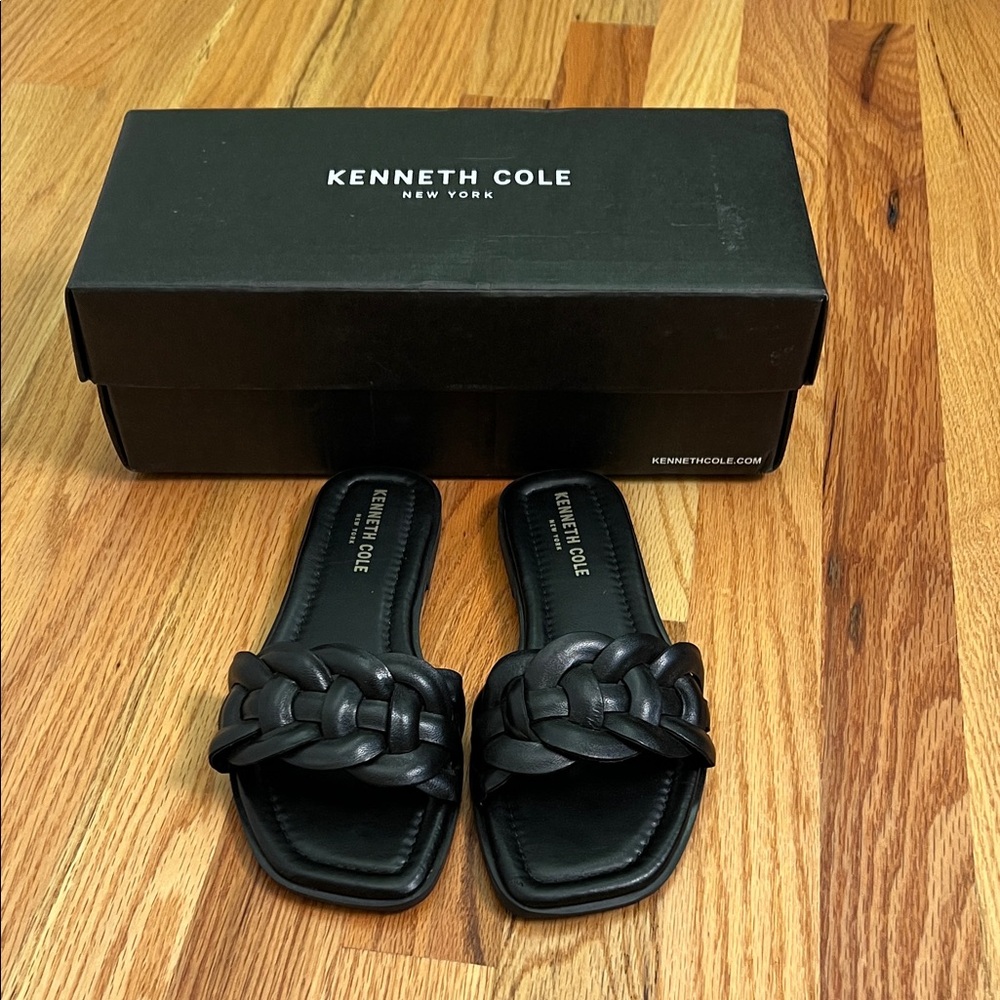 Kenneth Cole Black Braided Slide Sandals